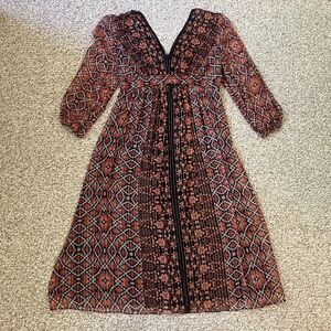 Signature by Robbie Bee Womens Dress Size 10 Boho Metallic Sheer Silk Bd Peasant
